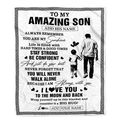 Personalized To My Amazing Son Blanket From Dad Father Man It A Big Hug Son Birthday Gifts Graduation Christmas Customized Fleece Throw Blanket | siriusteestore