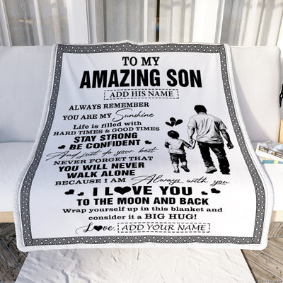 Personalized To My Amazing Son Blanket From Dad Father Man It A Big Hug Son Birthday Gifts Graduation Christmas Customized Fleece Throw Blanket | siriusteestore