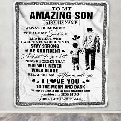 Personalized To My Amazing Son Blanket From Dad Father Man It A Big Hug Son Birthday Gifts Graduation Christmas Customized Fleece Throw Blanket | siriusteestore
