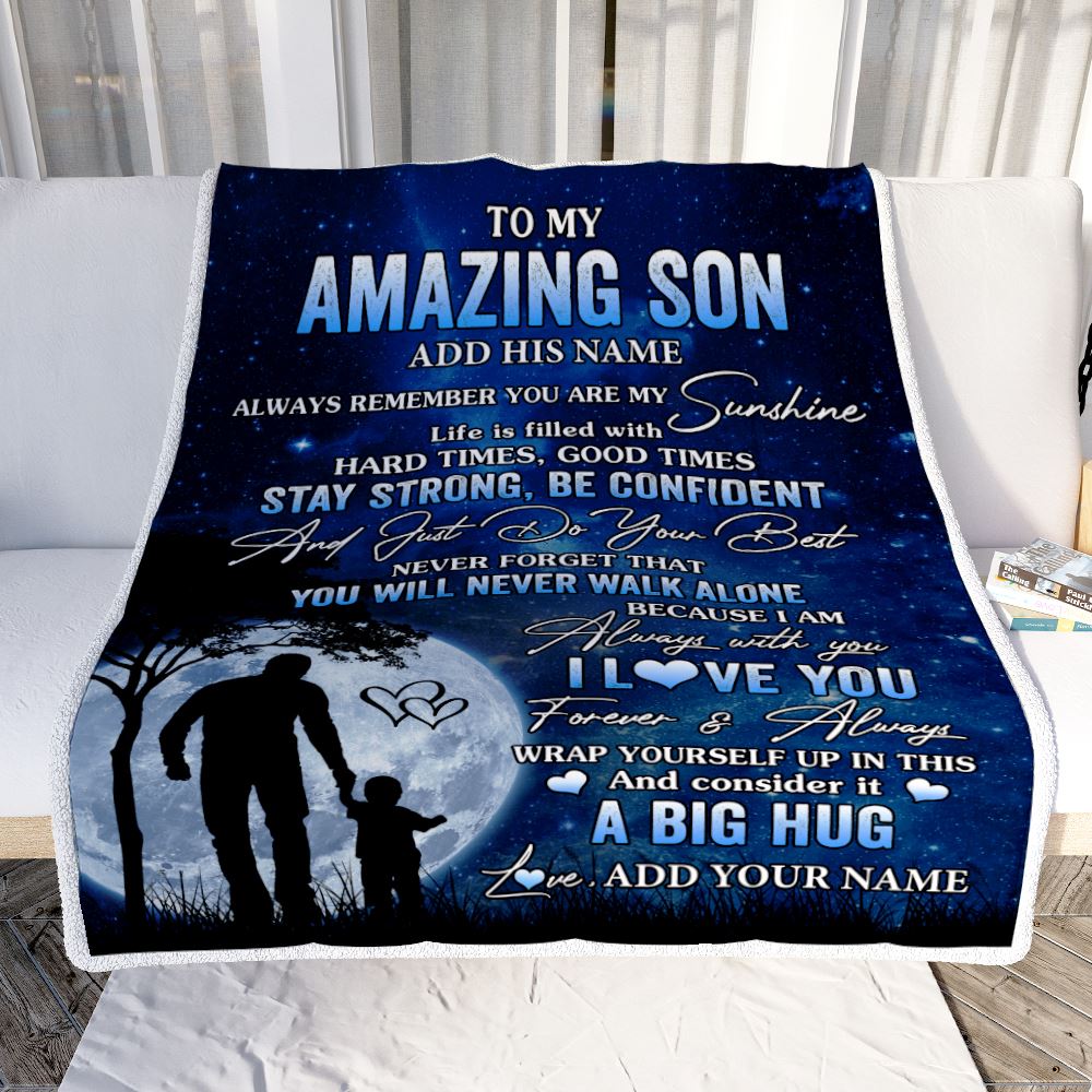 Personalized To My Amazing Son Blanket From Mom Dad Father My Sunshine Son Birthday Gifts Graduation Christmas Customized Fleece Throw Blanket | siriusteestore