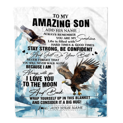 Personalized To My Amazing Son Blanket From Mom Dad Mother Father Eagle It A Big Hug Son Birthday Gifts Graduation Christmas Customized Fleece Throw Blanket | siriusteestore