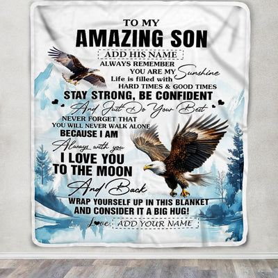 Personalized To My Amazing Son Blanket From Mom Dad Mother Father Eagle It A Big Hug Son Birthday Gifts Graduation Christmas Customized Fleece Throw Blanket | siriusteestore