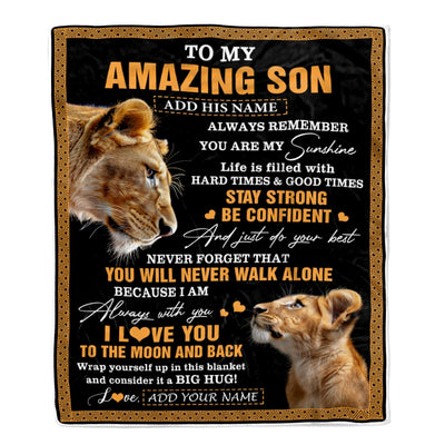 Personalized To My Amazing Son Blanket From Mom Mother Lion It A Big Hug Son Birthday Gifts Graduation Christmas Customized Fleece Throw Blanket | siriusteestore