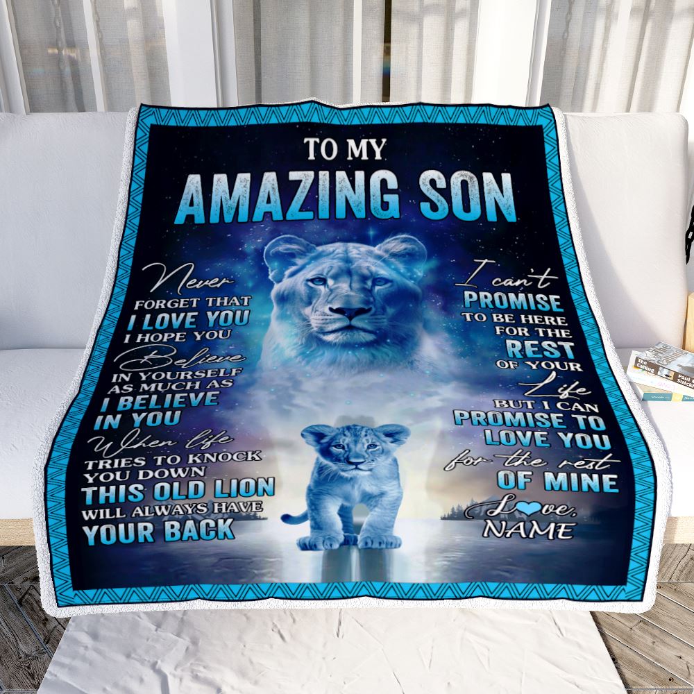 Personalized To My Amazing Son Blanket From Mom Mother Lion Never Forget I Love You Son Birthday Gift Graduation Christmas Customized Fleece Throw Blanket | siriusteestore