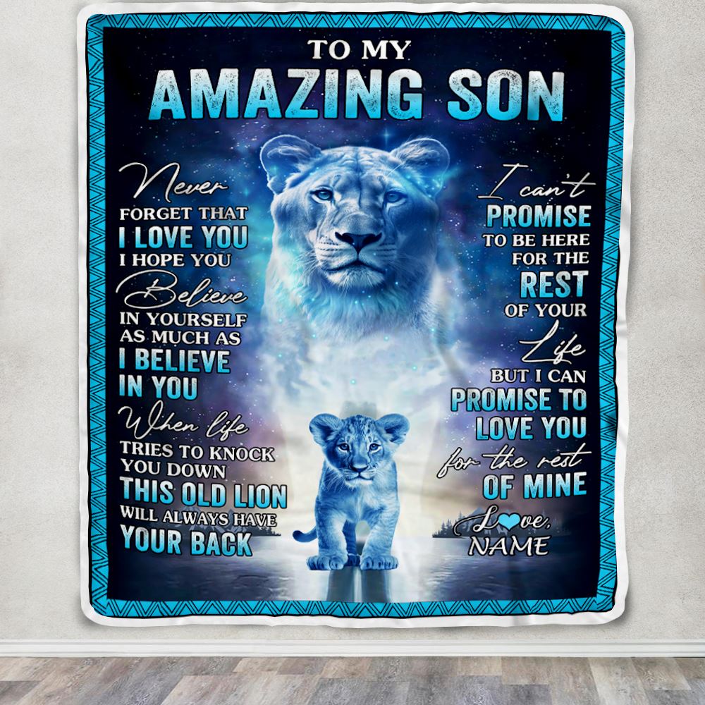 Personalized To My Amazing Son Blanket From Mom Mother Lion Never Forget I Love You Son Birthday Gift Graduation Christmas Customized Fleece Throw Blanket | siriusteestore