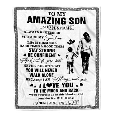 Personalized To My Amazing Son Blanket From Mom Mother Woman It A Big Hug Son Birthday Gifts Graduation Christmas Customized Fleece Throw Blanket | siriusteestore
