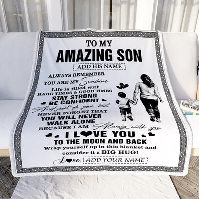 Personalized To My Amazing Son Blanket From Mom Mother Woman It A Big Hug Son Birthday Gifts Graduation Christmas Customized Fleece Throw Blanket | siriusteestore