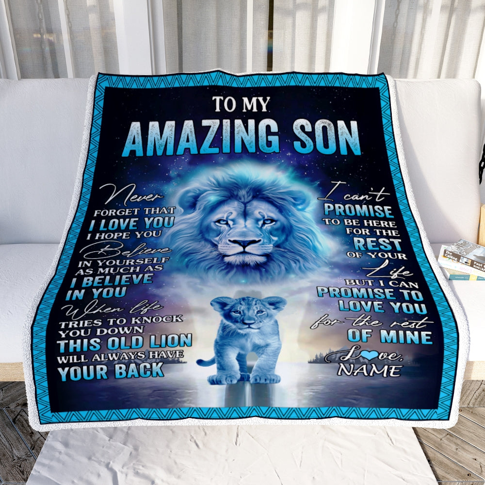 Personalized To My Amazing Son Blanket from Mom Dad Lion Never Forget I Love You Birthday Graduation Christmas Customized Fleece Blanket | siriusteestore