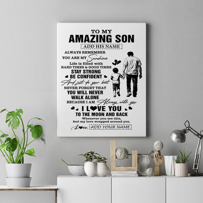Personalized To My Amazing Son Canvas From Dad Father Man It A Big Hug Son Birthday Gifts Graduation Christmas Custom Wall Art Framed Canvas | siriusteestore