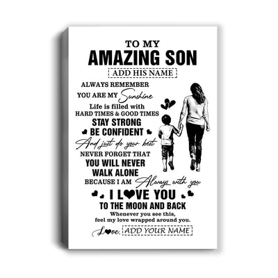 Personalized To My Amazing Son Canvas From Mom Mother Woman It A Big Hug Son Birthday Gifts Graduation Christmas Custom Wall Art Framed Canvas | siriusteestore