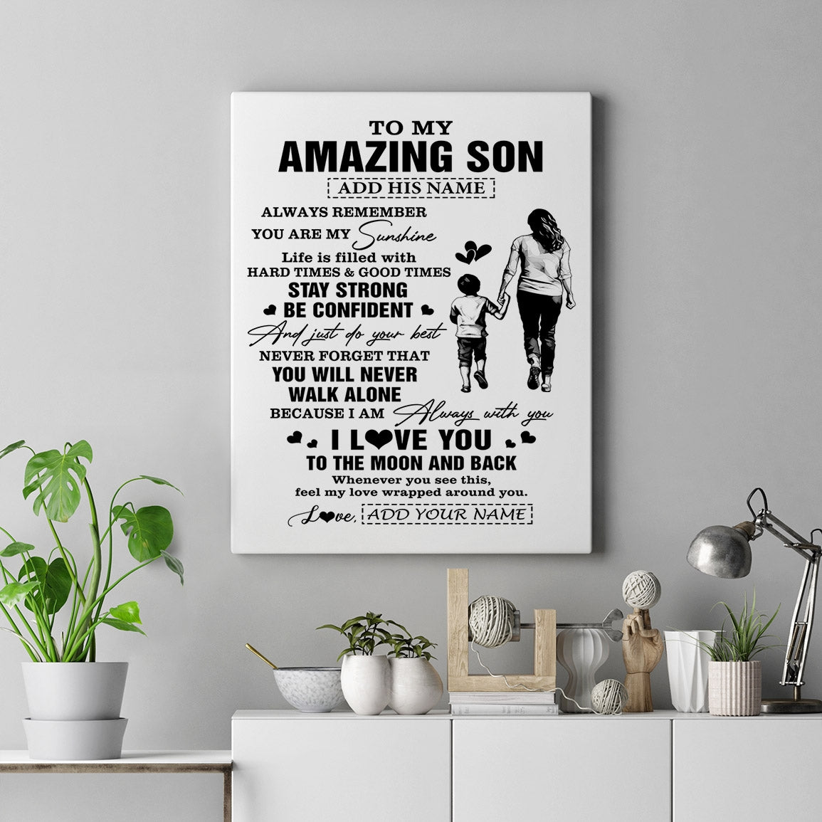 Personalized To My Amazing Son Canvas From Mom Mother Woman It A Big Hug Son Birthday Gifts Graduation Christmas Custom Wall Art Framed Canvas | siriusteestore