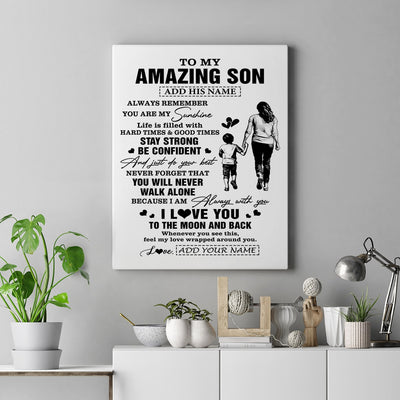 Personalized To My Amazing Son Canvas From Mom Mother Woman It A Big Hug Son Birthday Gifts Graduation Christmas Custom Wall Art Framed Canvas | siriusteestore