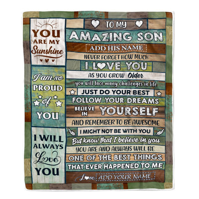Personalized To My Amazing Son Gifts Blanket From Mom Dad Mother Wood Your Dream Gifts For Son Birthday Gifts Graduation Christmas Customized Fleece Blanket | siriusteestore