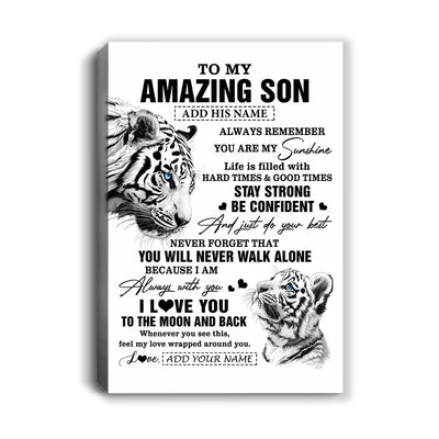 Personalized To My Amazing Son Gifts Canvas From Mom Dad Father Mother White Tiger It A Big Hug Son Birthday Gifts Graduation Christmas Custom Wall Art Framed Canvas | siriusteestore
