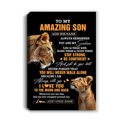 Personalized To My Amazing Son Gifts Canvas From Mom Mother Lion It A Big Hug Son Birthday Gifts Graduation Christmas Custom Wall Art Framed Canvas | siriusteestore