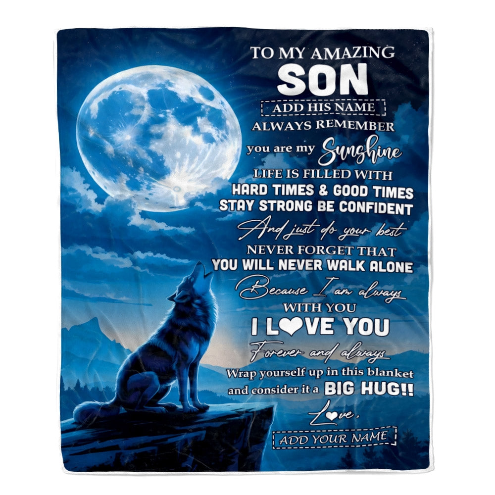 Personalized To My Amazing Son Gifts From Mom Dad Mother Father Blanket Wolf My Sunshine Gifts For Son Birthday Graduation Christmas Custom Fleece Blanket | siriusteestore