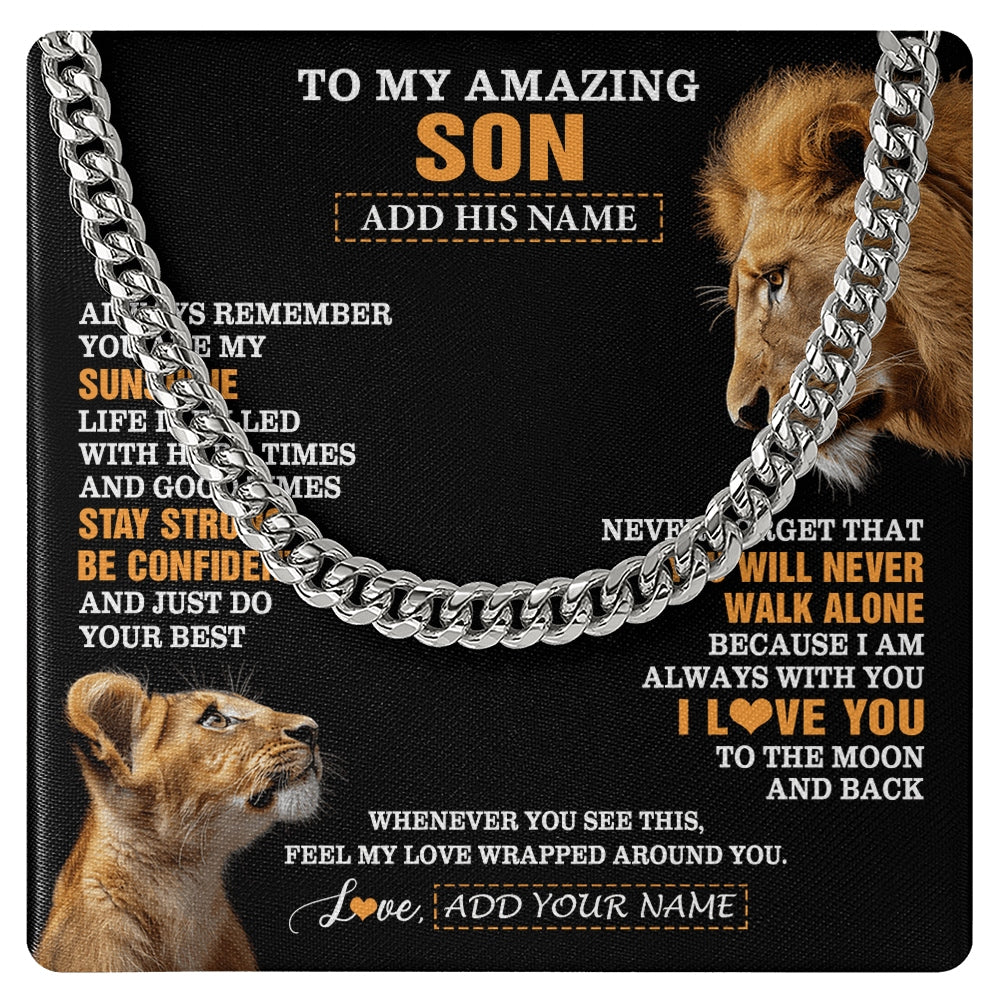 Cuban Link Chain Necklace Stainless Steel | 1 | Personalized To My Amazing Son Gifts Necklace From Dad Father Lion It A Big Hug Son Birthday Gifts Graduation Christmas Custom Gift Box Message Card | https://siriusteestore.