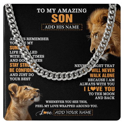 Cuban Link Chain Necklace Stainless Steel | 1 | Personalized To My Amazing Son Gifts Necklace From Dad Father Lion It A Big Hug Son Birthday Gifts Graduation Christmas Custom Gift Box Message Card | https://siriusteestore.