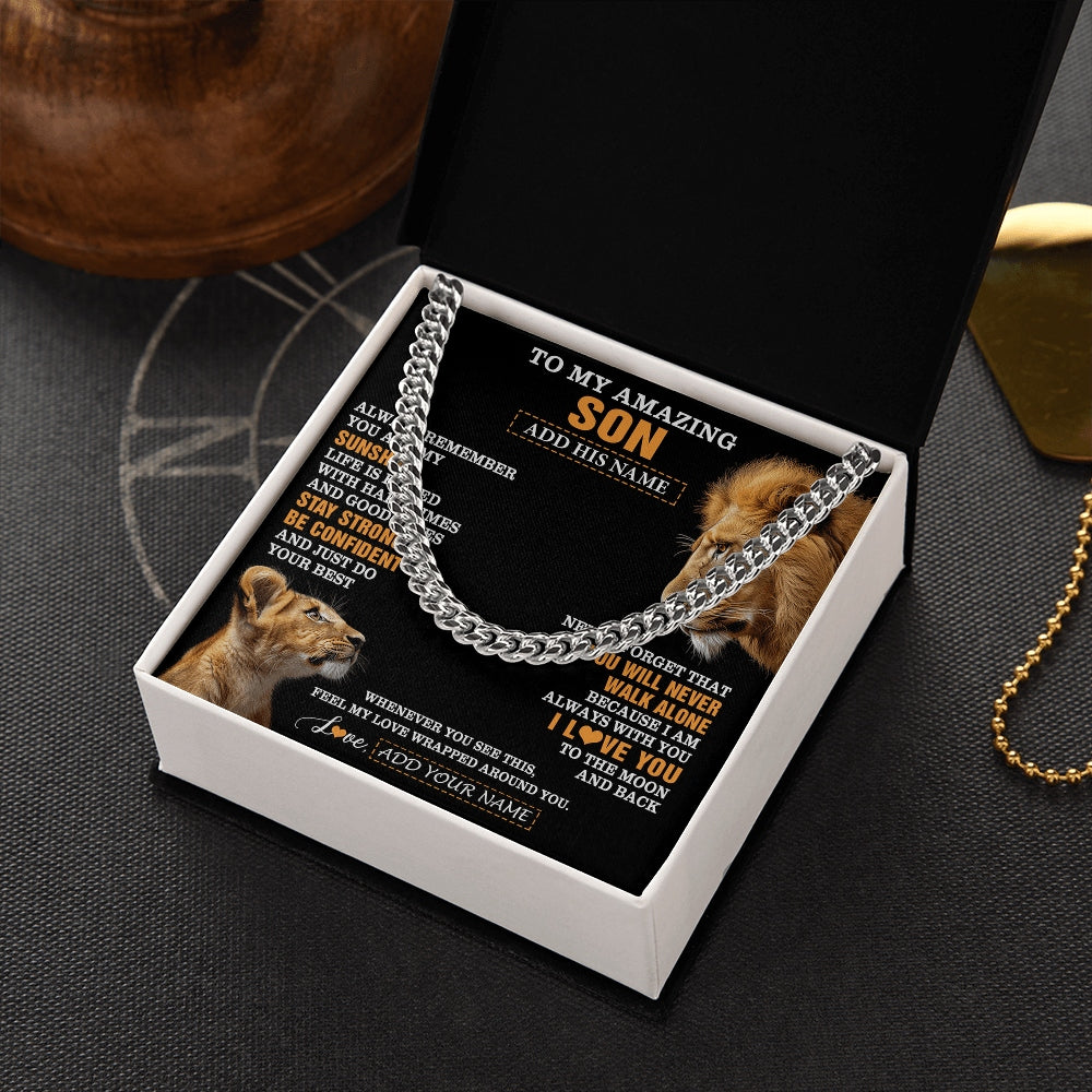 Cuban Link Chain Necklace Stainless Steel | 2 | Personalized To My Amazing Son Gifts Necklace From Dad Father Lion It A Big Hug Son Birthday Gifts Graduation Christmas Custom Gift Box Message Card | https://siriusteestore.