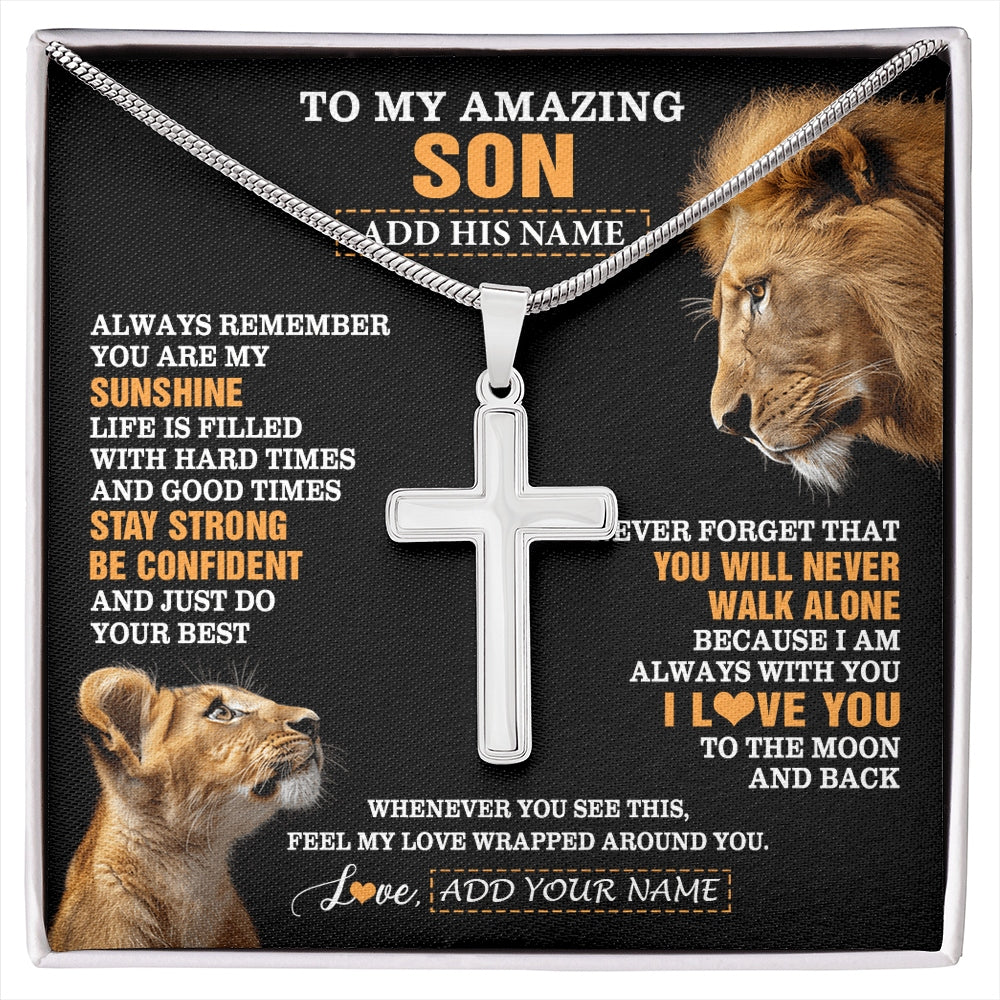 Stainless Cross Necklace Stainless Steel | 1 | Personalized To My Amazing Son Gifts Necklace From Dad Father Lion It A Big Hug Son Birthday Gifts Graduation Christmas Custom Gift Box Message Card | https://siriusteestore.