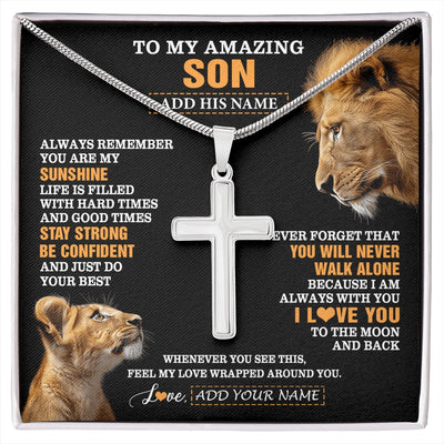 Stainless Cross Necklace Stainless Steel | 1 | Personalized To My Amazing Son Gifts Necklace From Dad Father Lion It A Big Hug Son Birthday Gifts Graduation Christmas Custom Gift Box Message Card | https://siriusteestore.