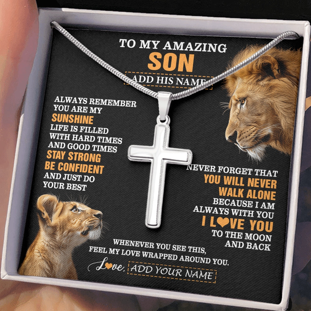 Stainless Cross Necklace Stainless Steel | 2 | Personalized To My Amazing Son Gifts Necklace From Dad Father Lion It A Big Hug Son Birthday Gifts Graduation Christmas Custom Gift Box Message Card | https://siriusteestore.