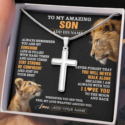 Stainless Cross Necklace Stainless Steel | 2 | Personalized To My Amazing Son Gifts Necklace From Dad Father Lion It A Big Hug Son Birthday Gifts Graduation Christmas Custom Gift Box Message Card | https://siriusteestore.