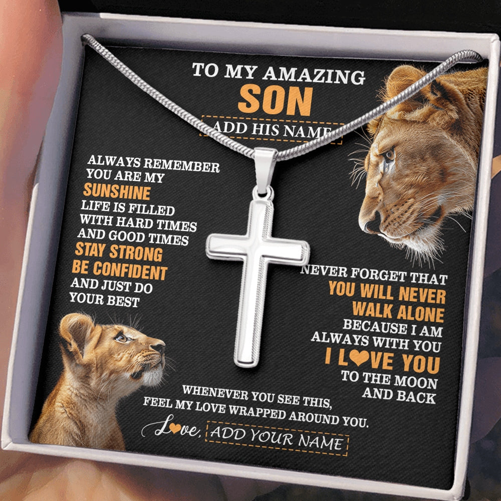 Stainless Cross Necklace Stainless Steel | 2 | Personalized To My Amazing Son Gifts Necklace From Mom Mother Lion It A Big Hug Son Birthday Gifts Graduation Christmas Custom Gift Box Message Card | https://siriusteestore.