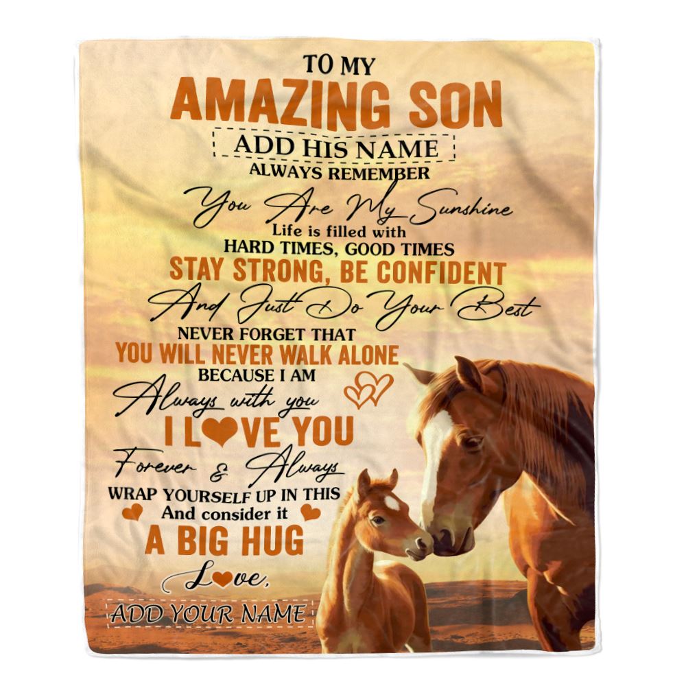 Personalized To My Amazing Son Horse Blanket From Mom Dad Mother Father My Sunshine Son Birthday Gifts Graduation Christmas Customized Fleece Throw Blanket | siriusteestore