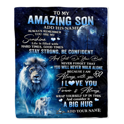 Personalized To My Amazing Son Lion Blanket From Mom Dad Father My Sunshine Son Birthday Gifts Graduation Christmas Customized Fleece Throw Blanket | siriusteestore
