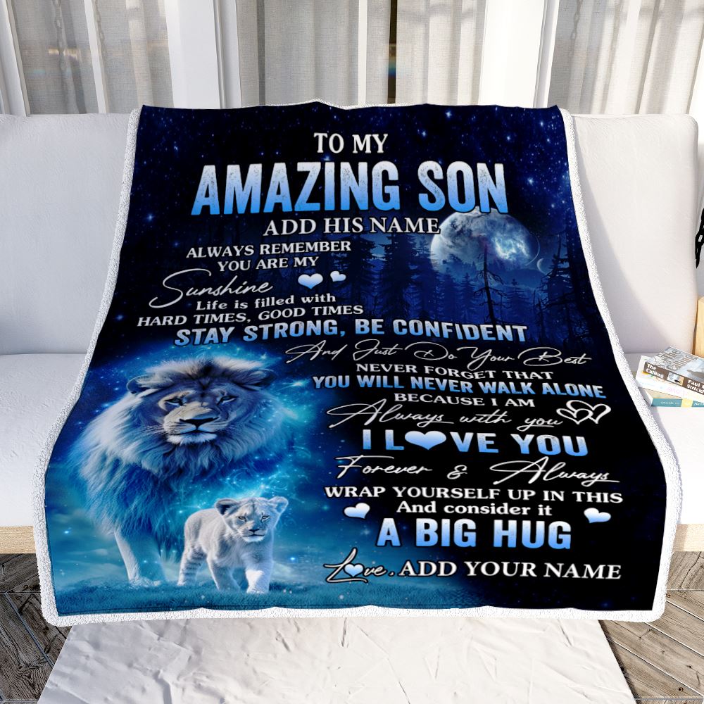 Personalized To My Amazing Son Lion Blanket From Mom Dad Father My Sunshine Son Birthday Gifts Graduation Christmas Customized Fleece Throw Blanket | siriusteestore