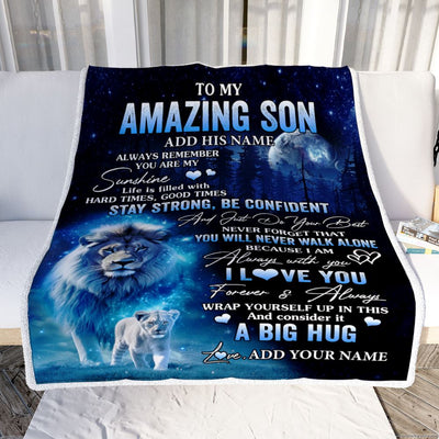 Personalized To My Amazing Son Lion Blanket From Mom Dad Father My Sunshine Son Birthday Gifts Graduation Christmas Customized Fleece Throw Blanket | siriusteestore