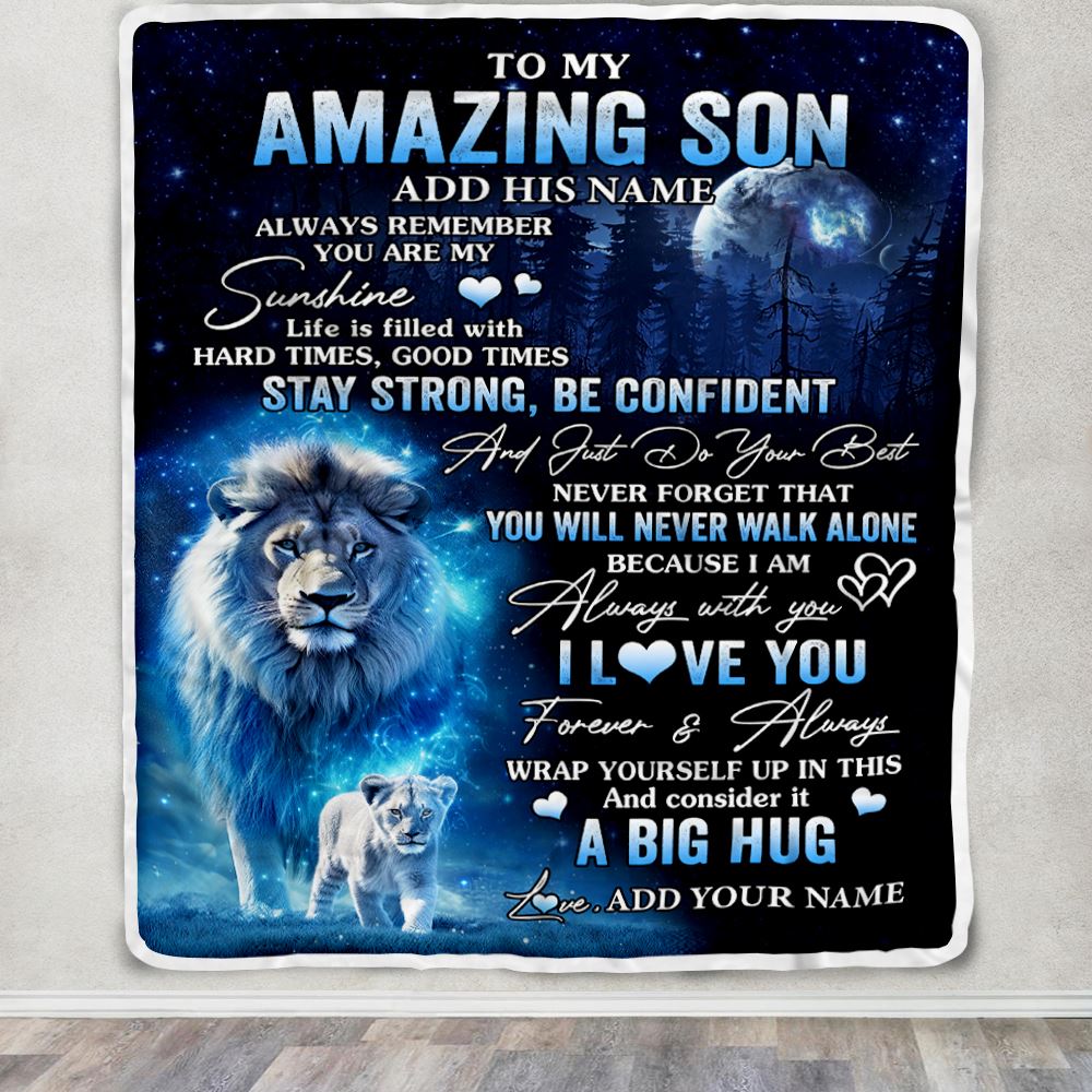 Personalized To My Amazing Son Lion Blanket From Mom Dad Father My Sunshine Son Birthday Gifts Graduation Christmas Customized Fleece Throw Blanket | siriusteestore