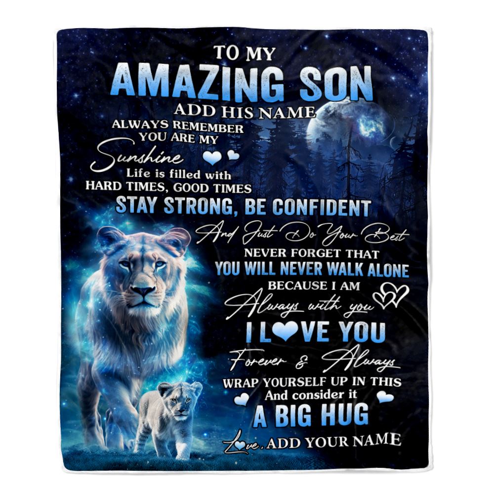 Personalized To My Amazing Son Lion Blanket From Mom Mother Father My Sunshine Son Birthday Gifts Graduation Christmas Customized Fleece Throw Blanket | siriusteestore