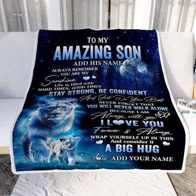Personalized To My Amazing Son Lion Blanket From Mom Mother Father My Sunshine Son Birthday Gifts Graduation Christmas Customized Fleece Throw Blanket | siriusteestore