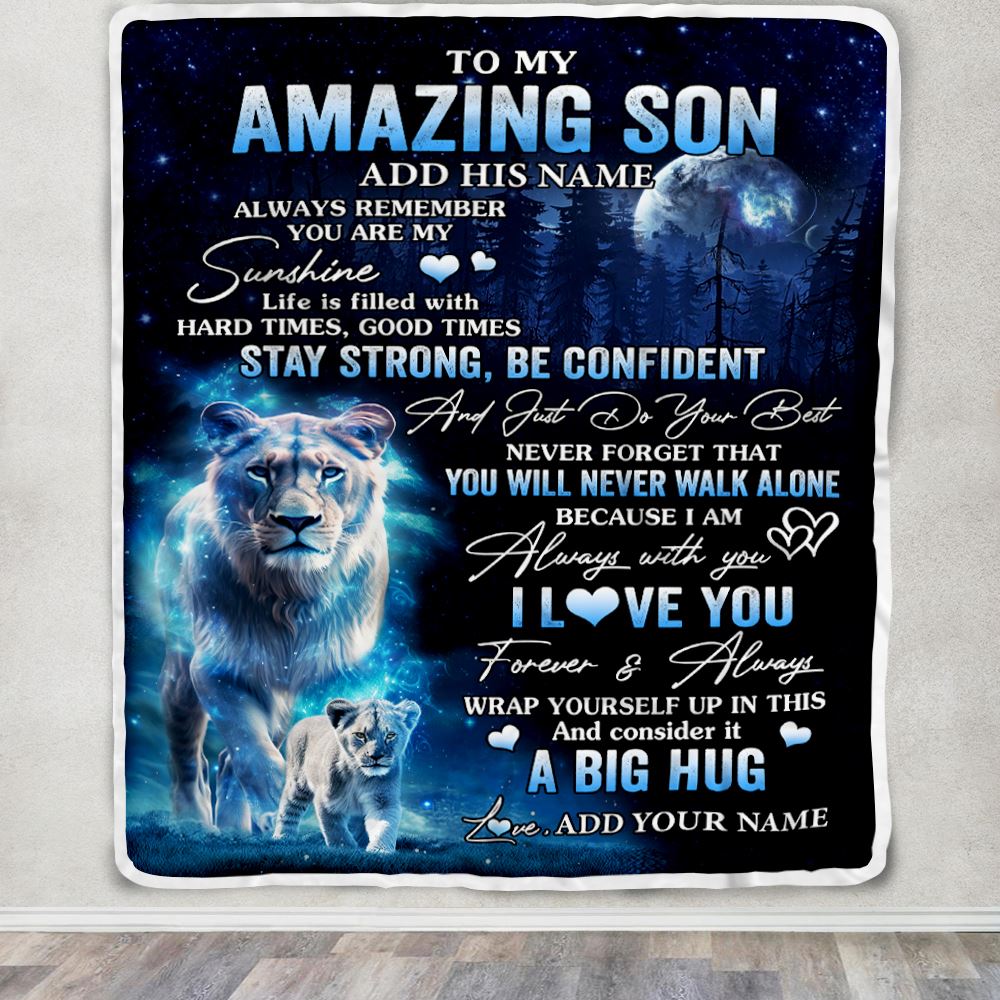 Personalized To My Amazing Son Lion Blanket From Mom Mother Father My Sunshine Son Birthday Gifts Graduation Christmas Customized Fleece Throw Blanket | siriusteestore