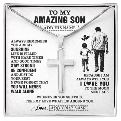 Stainless Cross Necklace Stainless Steel | 1 | Personalized To My Amazing Son Necklace From Dad Father Man It A Big Hug Son Birthday Gifts Graduation Christmas Custom Gift Box Message Card | https://siriusteestore.
