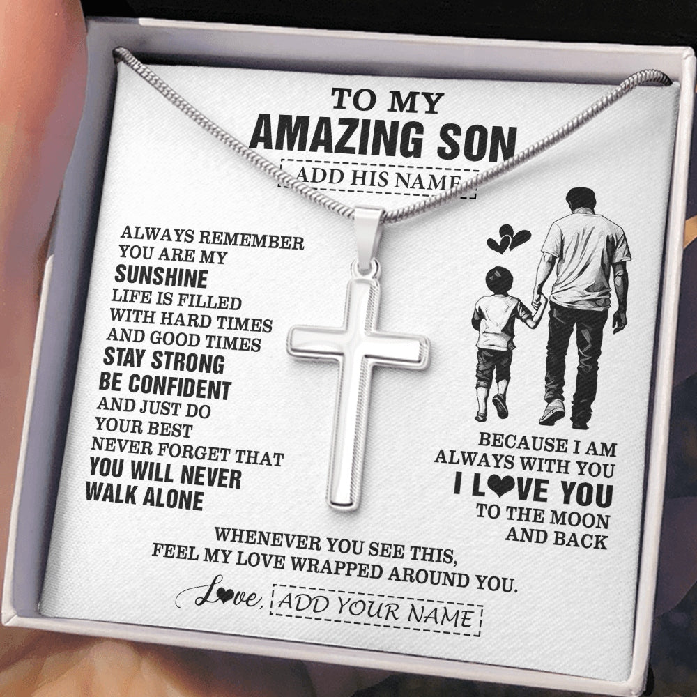 Stainless Cross Necklace Stainless Steel | 2 | Personalized To My Amazing Son Necklace From Dad Father Man It A Big Hug Son Birthday Gifts Graduation Christmas Custom Gift Box Message Card | https://siriusteestore.