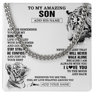 Cuban Link Chain Necklace Stainless Steel | 1 | Personalized To My Amazing Son Necklace From Mom Dad Father White Tiger It A Big Hug Son Birthday Gifts Graduation Christmas Custom Gift Box Message Card | https://siriusteestore.