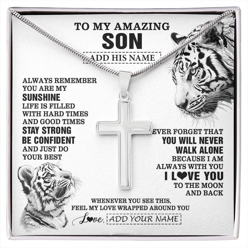 Stainless Cross Necklace Stainless Steel | 1 | Personalized To My Amazing Son Necklace From Mom Dad Father White Tiger It A Big Hug Son Birthday Gifts Graduation Christmas Custom Gift Box Message Card | https://siriusteestore.