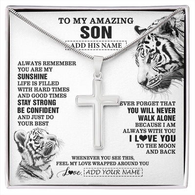 Stainless Cross Necklace Stainless Steel | 1 | Personalized To My Amazing Son Necklace From Mom Dad Father White Tiger It A Big Hug Son Birthday Gifts Graduation Christmas Custom Gift Box Message Card | https://siriusteestore.