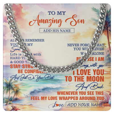 Cuban Link Chain Necklace Stainless Steel | 1 | Personalized To My Amazing Son Necklace From Mom Dad Mother Father Beach It A Big Hug Son Birthday Gifts Graduation Christmas Custom Gift Box Message Card Shirt & Hoodie | https://siriusteestore.
