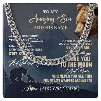 Cuban Link Chain Necklace Stainless Steel | 1 | Personalized To My Amazing Son Necklace From Mom Dad Mother Father Bear It A Big Hug Son Birthday Gifts Graduation Christmas Custom Gift Box Message Card | https://siriusteestore.