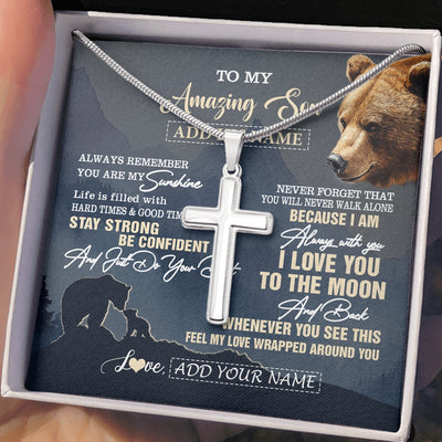 Stainless Cross Necklace Stainless Steel | 2 | Personalized To My Amazing Son Necklace From Mom Dad Mother Father Bear It A Big Hug Son Birthday Gifts Graduation Christmas Custom Gift Box Message Card | https://siriusteestore.