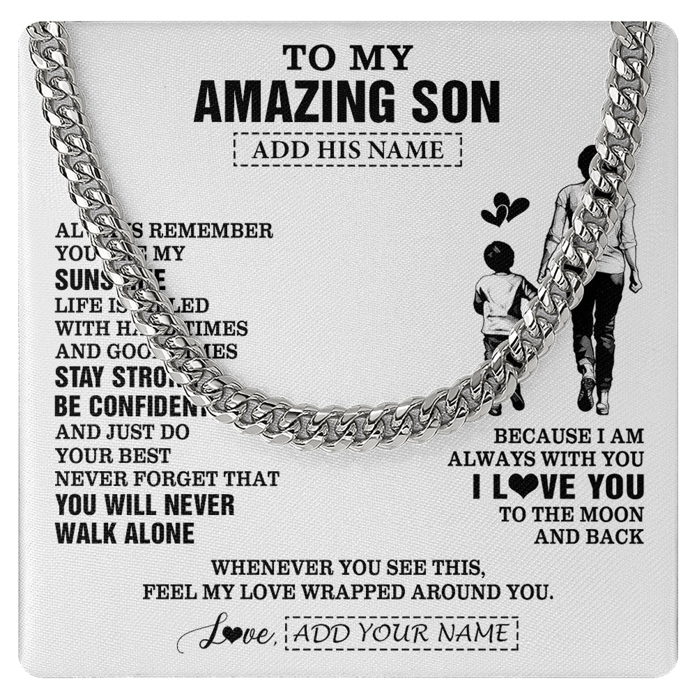 Cuban Link Chain Necklace Stainless Steel | 1 | Personalized To My Amazing Son Necklace From Mom Mother Woman It A Big Hug Son Birthday Gifts Graduation Christmas Custom Gift Box Message Card | https://siriusteestore.