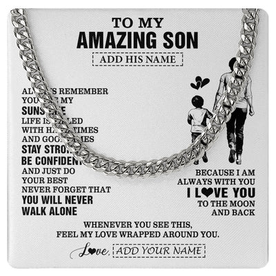 Cuban Link Chain Necklace Stainless Steel | 1 | Personalized To My Amazing Son Necklace From Mom Mother Woman It A Big Hug Son Birthday Gifts Graduation Christmas Custom Gift Box Message Card | https://siriusteestore.