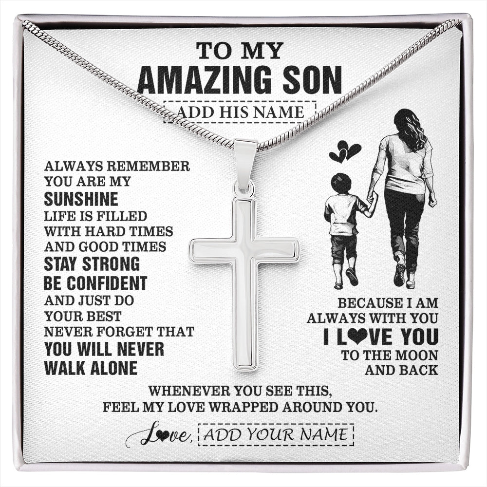 Stainless Cross Necklace Stainless Steel | 1 | Personalized To My Amazing Son Necklace From Mom Mother Woman It A Big Hug Son Birthday Gifts Graduation Christmas Custom Gift Box Message Card | https://siriusteestore.