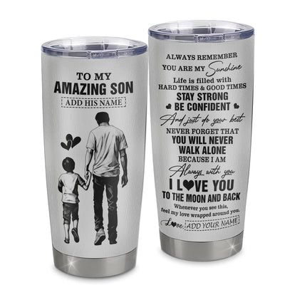 Personalized To My Amazing Son Tumbler From Dad Father Man It A Big Hug Son Birthday Gifts Graduation Christmas Custom Stainless Steel Travel Mug | siriusteestore