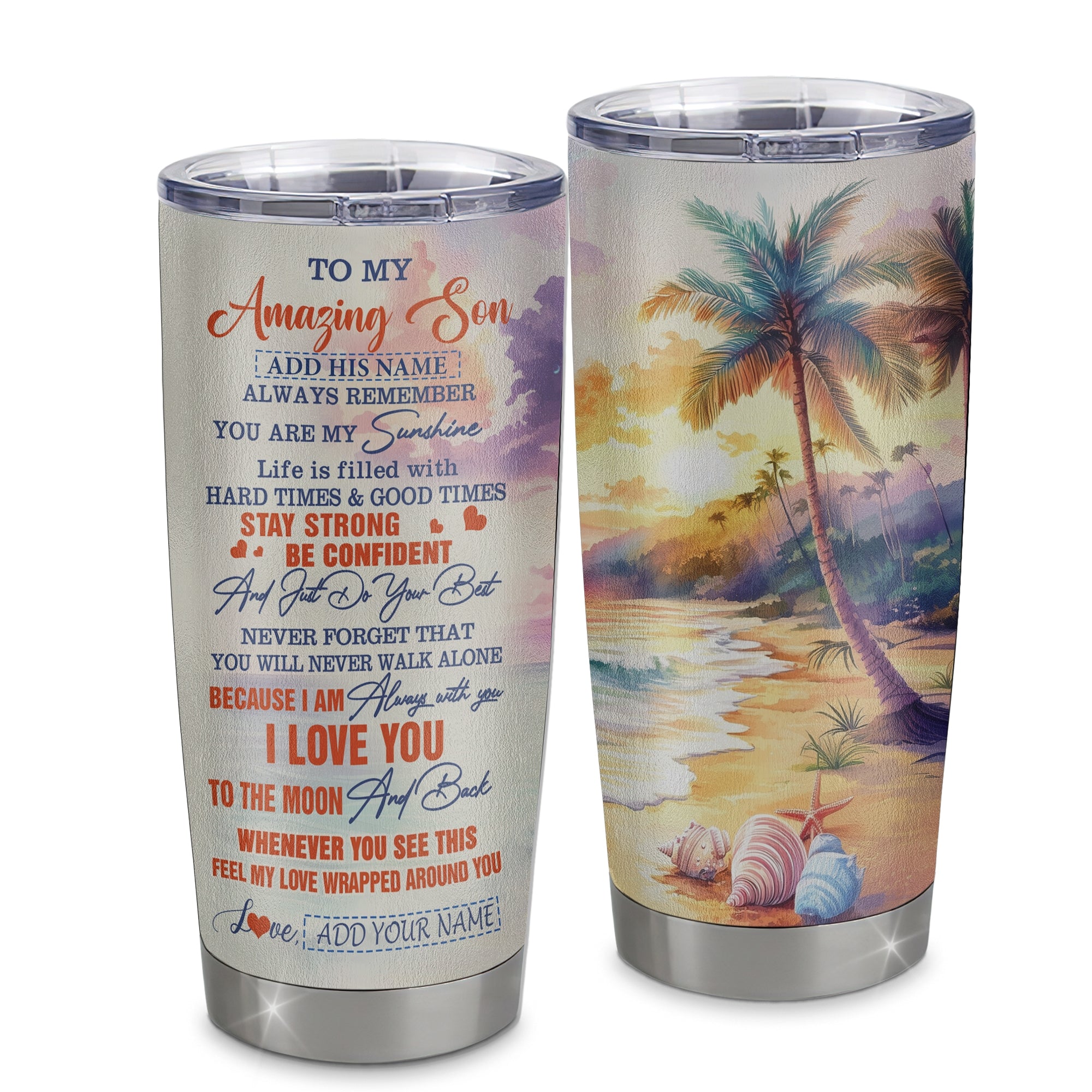 Personalized To My Amazing Son Tumbler From Mom Dad Mother Father Beach It A Big Hug Son Birthday Gifts Graduation Christmas Custom Stainless Steel Travel Mug | siriusteestore