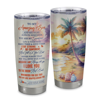 Personalized To My Amazing Son Tumbler From Mom Dad Mother Father Beach It A Big Hug Son Birthday Gifts Graduation Christmas Custom Stainless Steel Travel Mug | siriusteestore